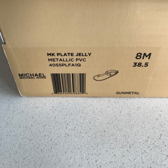 NIB Michael Kors MK Plate Jelly Sandals, Gunmetal Metallic PVC - Picture 4 of 5